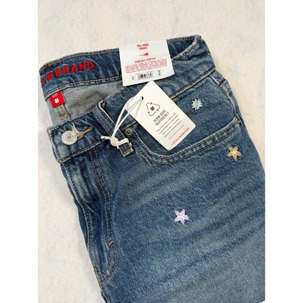 Lucky brand High Rise 4 Inch Mom Shorts Floral Embroidered Denim Size 4/27 retro - Picture 5 of 9